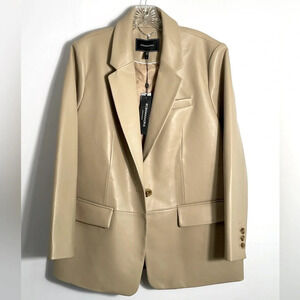 NWT BCBGMaxAzria Tan Latte Faux Leather Heavy Oversized Blazer Jacket